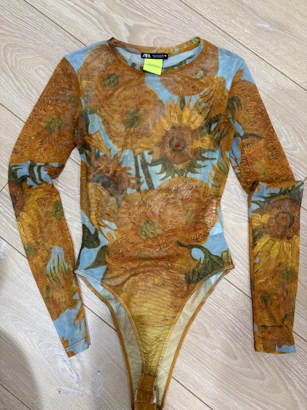 Zara Sunflower Gogh Print Bodysuit Size Small